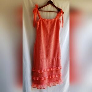 Abercrombie & Fitch Women’s Coral/Orange Tie-Scrap Smocked Midi Dress XL